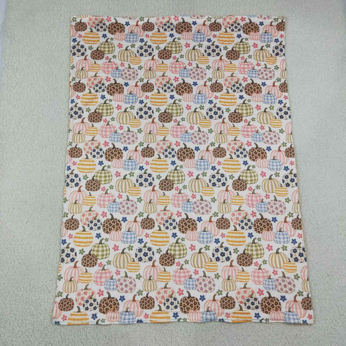 BL0252 Pumpkin Small Flowers Print Baby Girls Fall Blanket