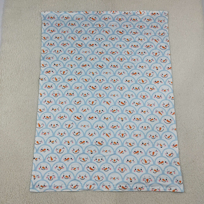 BL0267 Snowman Smiling Blue Print Baby Christmas Blanket
