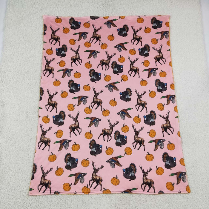 BL0293 Animals Pumpkin Pink Print Baby Girls Fall Blanket