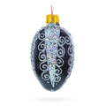 Black with Silver Glitter Swirls and Sequins Mini Glass Egg Ornament 2.9 Inches