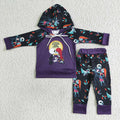 BLP0030 Nightmar* Purple Print Hoodie Top Pants Boys Halloween Clothes Set