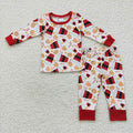 BLP0242 Santa Cookies Candy Cane Print Boys Christmas Pajamas Clothes Set