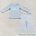 BLP0291 Lights Embroidery Top Stripes Pants Boys Christmas Clothes Set