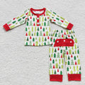 BLP0312 Tree Print Boys Christmas Pajamas Clothes Set
