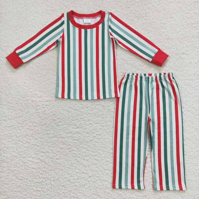BLP0361 Stripes Print Boys Christmas Pajamas Clothes Set