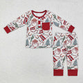 BLP0620 Santa Holly Howdy Print Boys Christmas Bamboo Pajamas Clothes Set