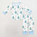 BLP0633 Tree Print Boys Christmas Bamboo Pajamas Clothes Set