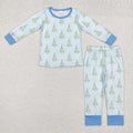BLP0639 Tree Stars Print Boys Christmas Bamboo Pajamas Clothes Set