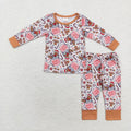 BLP0676 Gingerbread Candy Cane Cup Print Boys Christmas Bamboo Pajamas Clothes Set