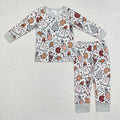 BLP0688 Snowman Cookies Milk Candy Cane Print Boys Christmas Bamboo Pajamas Clothes Set