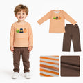 BLP1442 Corn & Pumpkin Embroidery Stripes Top Brown Pants Boys Thanksgiving Clothes Set