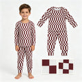 BLP1479 Brown White Checkered Print Kids Boys Pajamas Clothes Set