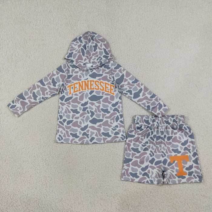 BLS0042 Teams Tennessee Grey Camo Hoodie Top Shorts Boys Clothes Set