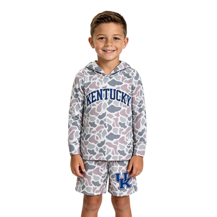 BLS0043 Teams Kentucky Grey Camo Hoodie Top Shorts Boys Clothes Set