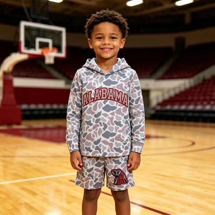 BLS0044 Teams Alabama Grey Camo Hoodie Top Shorts Boys Clothes Set
