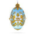 Blue and Gold Embossed Floral Glass Egg Ornament 4 Inches