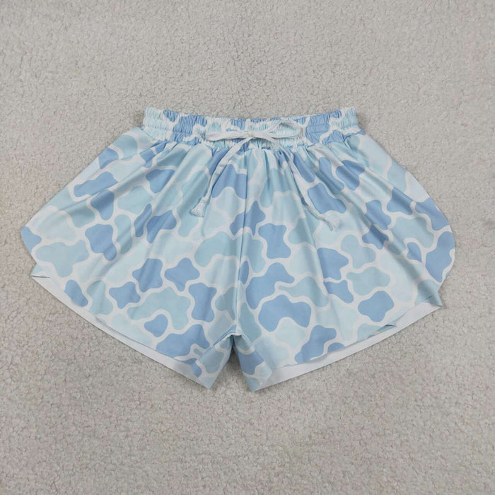 Blue Camo Print Woman Summer Bottom Yoga Flutter Shorts