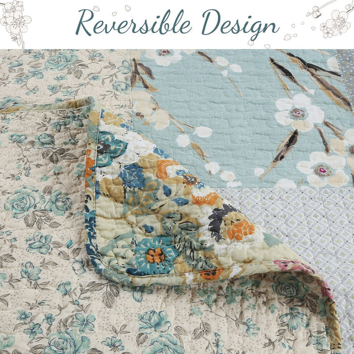 Blue Floral Ogee Patchwork - Cotton Quilt Bedding Set
