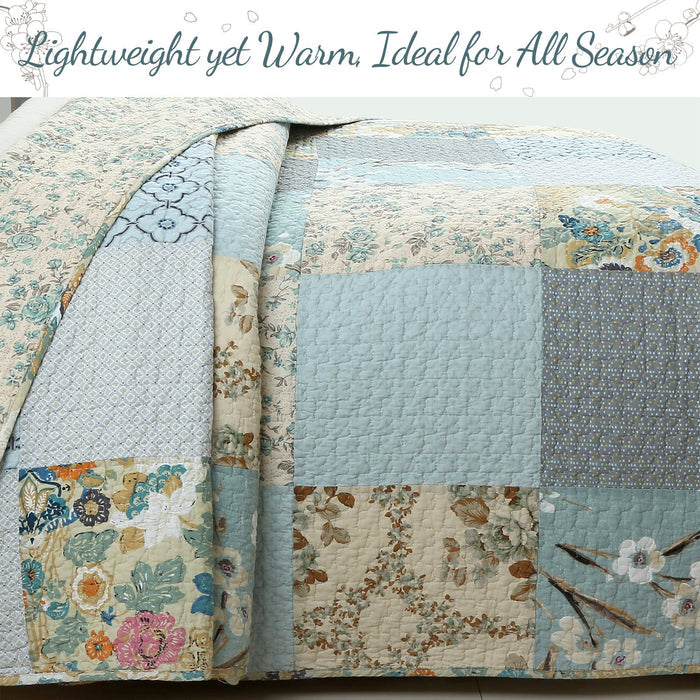 Blue Floral Ogee Patchwork - Cotton Quilt Bedding Set