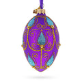 Blue Leaf on Purple Glass Egg Ornament 4 Inches