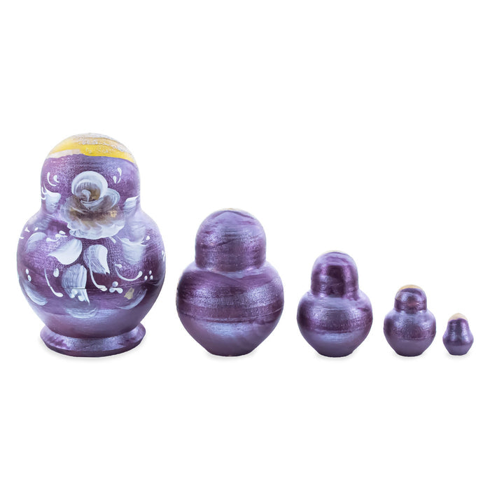 Bourbon Color with White Flowers Wooden  Nesting Dolls