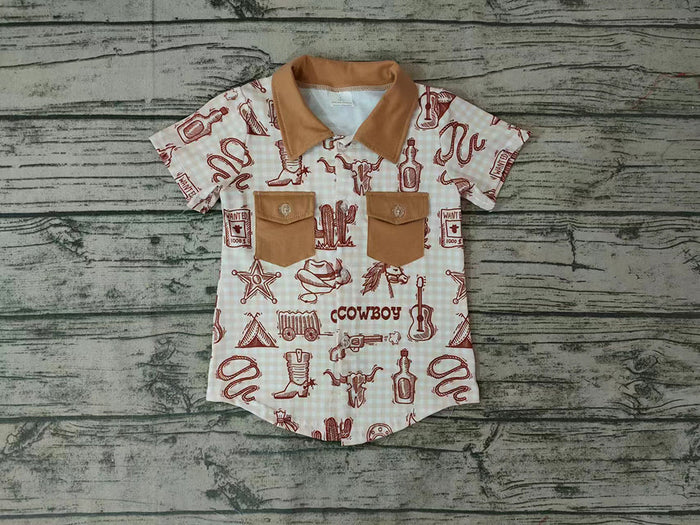 Boy western print pockets shirt   BT0148