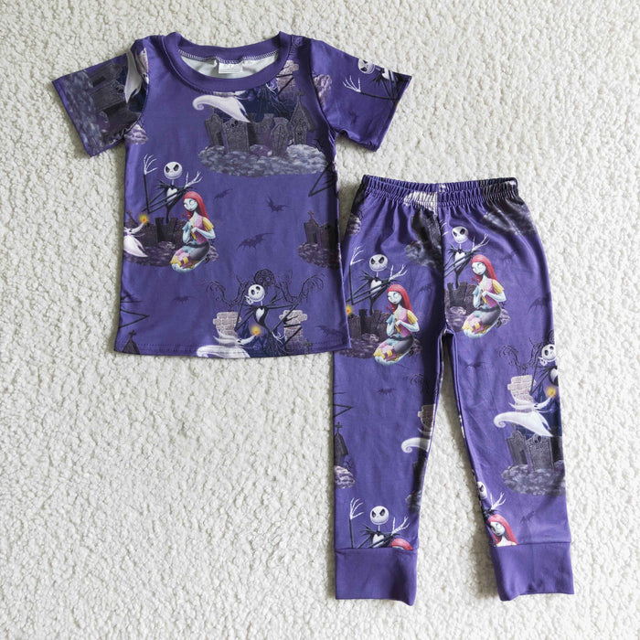 BSPO0026 Nightmar* Purple Print Kids Halloween Pajamas Clothes Set