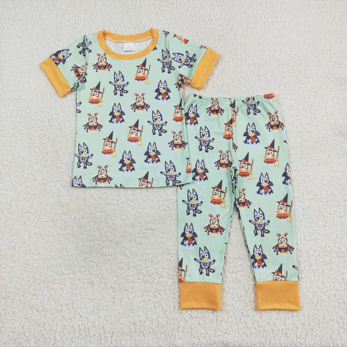 BSPO0408 Cartoon Dog Print Short Sleeve Pants Boys Halloween Pajamas Clothes Set