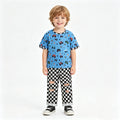 BSPO0687 Monster Truck Flags Blue Top Plaid Distressed Jeans Boys Clothes Set