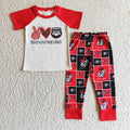 BSSO0085 Teams Georgia Peach Love Bulldogs Top Checkered Pants Boys Clothes Set
