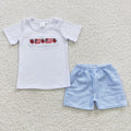 BSSO0253 Flag Embroidery White Top Plaid Shorts Baby Boys 4th of July Clothes Sets