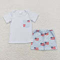BSSO0642 White Pocket Top Flag Shorts Baby Boys 4th of July Clothes Sets