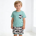 BSSO1316 Blue Pocket Top Monster Trucks Shorts Boys Summer Clothes Set