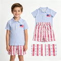 BSSO1480 Flag Polo Top Stars Stripes Shorts Boys 4th of July Clothes Set