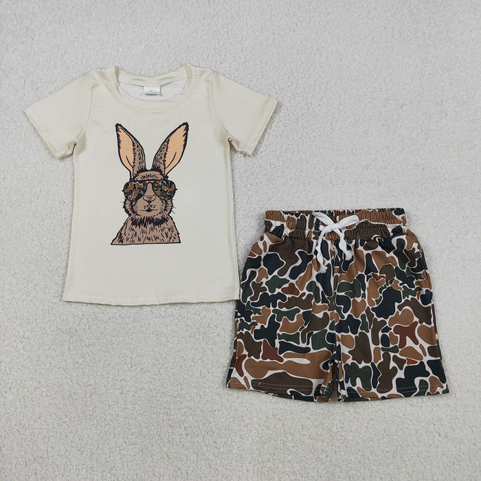 BSSO1582 Bunny Top Camo Shorts Boys Easter Clothes Set