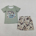 BSSO1835 Boys’ Fish Green Camo Short Sleeve Top & Pockets Shorts Set