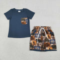 BSSO1846 Navy Pocket Top Deer Camo Hunting Shorts Boys Summer Clothes Set