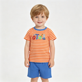 BSSO1851 Tool Embroidery Stripes Top Blue Shorts Boys Summer Clothes Set