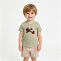 BSSO1867 Duck Embroidery Green Top Plaid Shorts Boys Summer Clothes Set