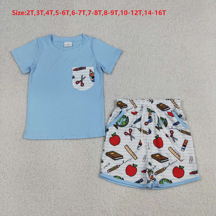 BSSO1921 Blue Pocket Tee & Pen Apple Stripes Shorts Set – Boys’