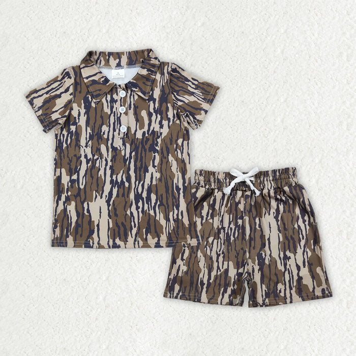 BSSO1997 Camo Print Polo Top Pockets Shorts Boys Summer Clothes Set