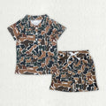 BSSO1998 Brown Camo Print Polo Top Pockets Shorts Boys Summer Clothes Set