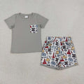 BSSO2005 Grey Pocket Top Tool Shorts Boys Summer Clothes Set