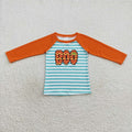 BT0312 BOO Embroidery Stripes Print Kids Halloween Tee Shirts Top