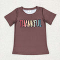 BT0327 Thankful Print Kids Thanksgiving Tee Shirts Top