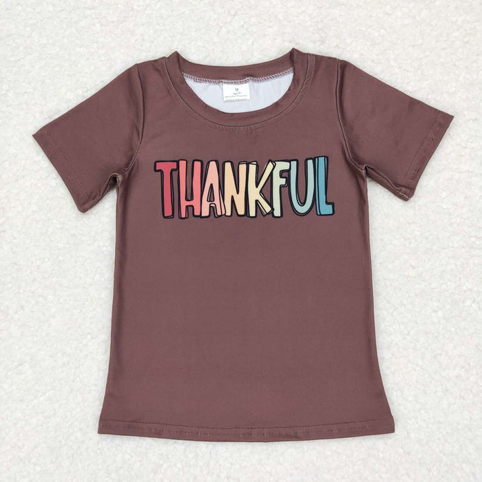 BT0327 Thankful Print Kids Thanksgiving Tee Shirts Top