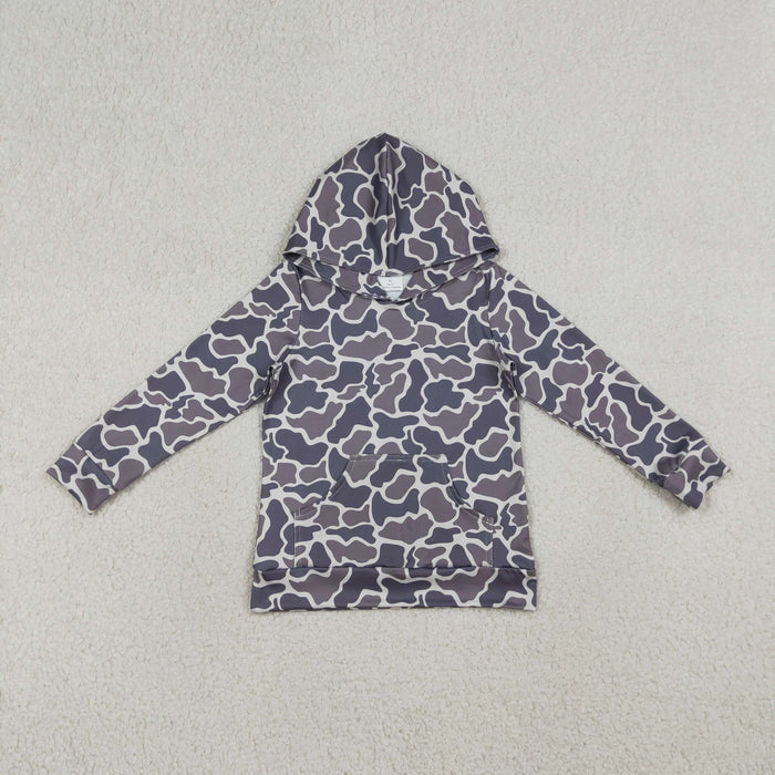 BT1572 Baby Boys Dark Grey Camo Long Sleeve Hoodie Top