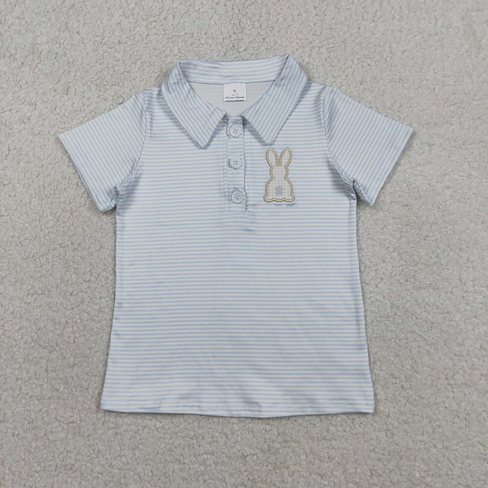 BT1708 Boys' Easter Polo Shirt with Bunny Embroidery – Striped Short Sleeve