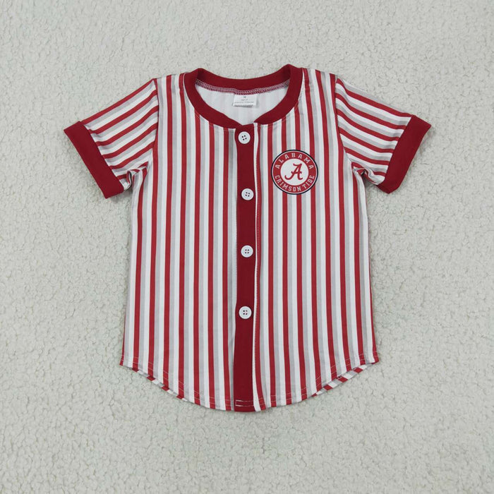 BT1746 Teams Alabama Wine Stripes Print Boys Short Sleeve T-shirts Top