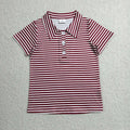 BT1833 Toddler Boys Dark Red Striped Short Sleeve Polo Shirts Top